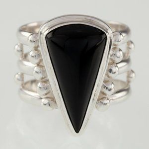 Sajen Black Onyx Sterling Silver Wide Band Ring Size 6.25
